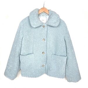 Wilfred Aritzia sky blue teddy coat Stanza sherpa jacket plush fleece medium
